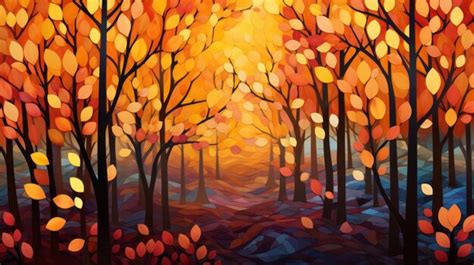 Premium AI Image | a painting of an autumn forest with trees and leaves