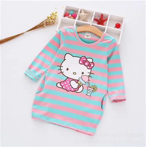 YMLBID 2017 Baby Dress Cartoon Hello Kitty Dresses Cute Princess Stripe ...