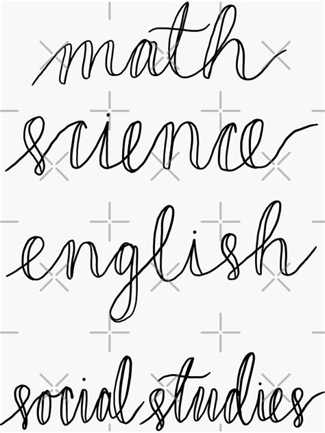 "Math, Science, English, Social Studies Cursive Class Label 4 Pack ...