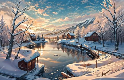 Premium AI Image | anime style a painting of a snowy landscape with a ...