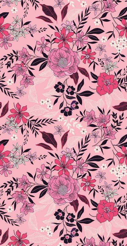 Trendy pink floral pattern Nature wallpaper - TenStickers