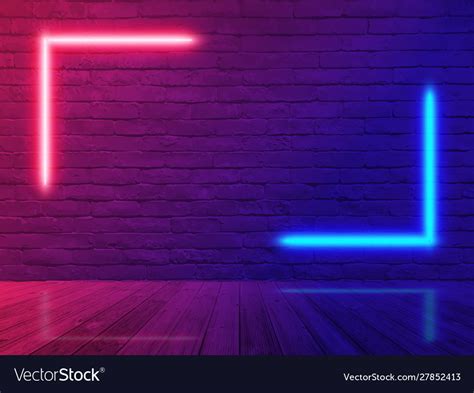 Brick wall room background neon light Royalty Free Vector