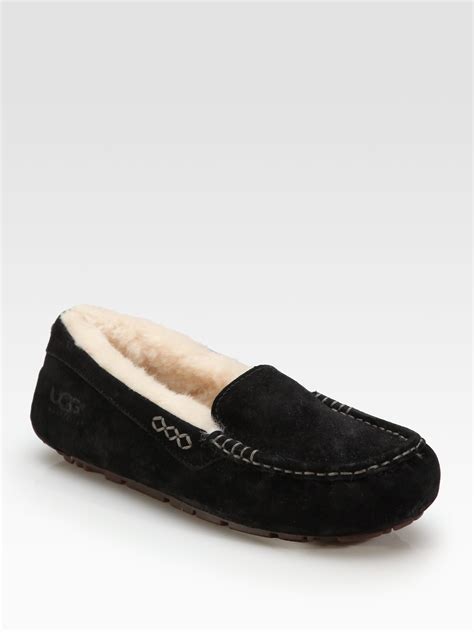 Ugg Ansley Suede Pure Moccasin Slippers in Black | Lyst