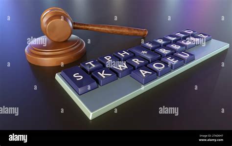 Close-up 3D rendering of a stenotype keyboard, also known as a ...