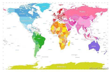 "Continents World Map" by Michael Tompsett | Redbubble