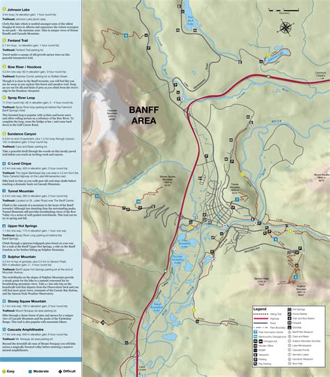 Banff Area Hiking Map - Ontheworldmap.com