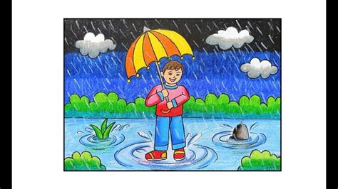 HOW TO DRAW RAINY DAY DRAWING STEP BY STEP/RAINY SEASON DRAWING/EASY ...