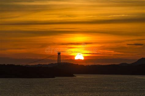 Sunset in the fjords stock image. Image of bridge, suspension - 25611913