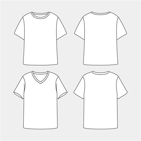 Front and Back View of Outline Short Sleeve T-Shirt Mockup Template ...