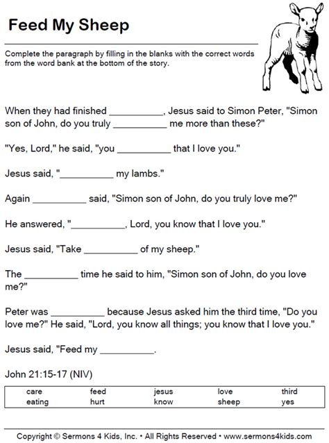 Feed My Sheep Fill in the Blank | Sermons4Kids