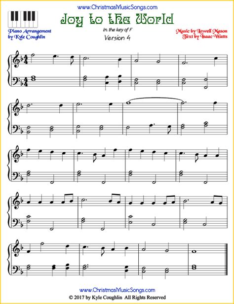 Joy to the World piano sheet music - free printable PDF