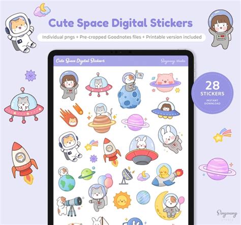 Cute Space Stickers for Digital Planner Astronaut and Space - Etsy