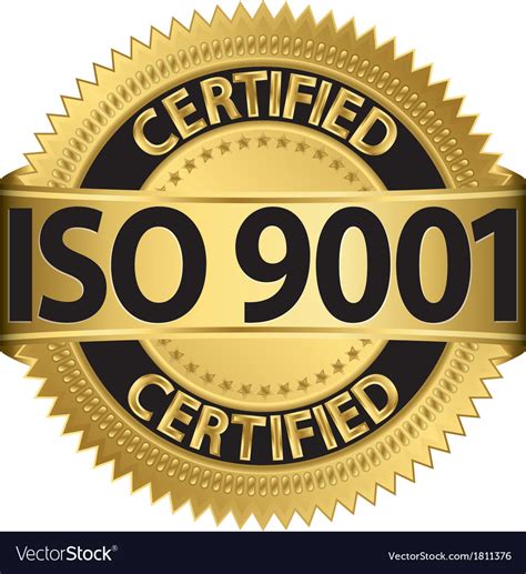 Iso 9001 certified golden label Royalty Free Vector Image