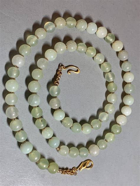 Chinese Jade Gemstone Necklace, Chinese Jadeite Beads, Vintage Jade ...