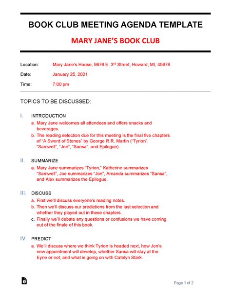 Free Book Club Meeting Agenda Template | Sample - PDF | Word – eForms