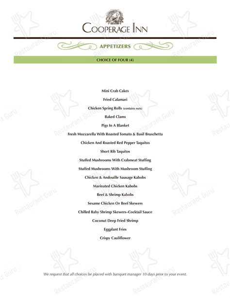 Menu at Cooperage Inn restaurant, Baiting Hollow