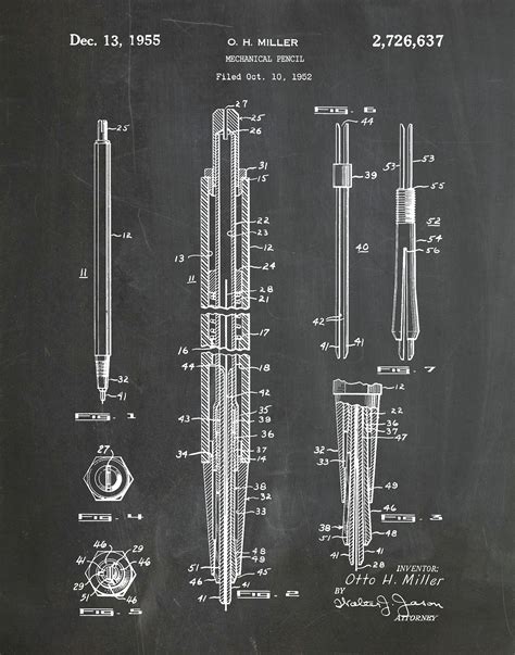 1955 Mechanical Pencil Patent Print, Mechanical Pencil Poster ...