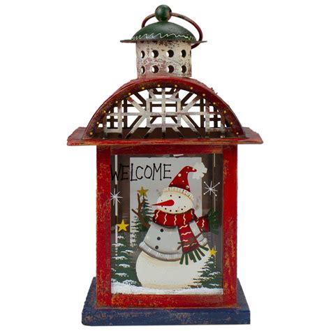 Red, White & Gray Snowman "WELCOME" Christmas Lantern 9.75" | Christmas ...