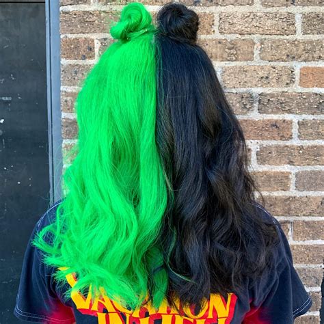 Split neon green hair | Hair dye colors, Green hair colors, Green hair