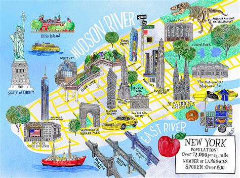 New York Map With Landmarks - Tourist Map Of English