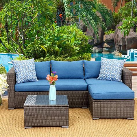 5 Piece Outdoor Patio PE Rattan Wicker Sofa with Ottoman Sectional ...