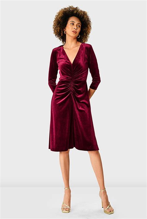 Shop Ruched front stretch velvet dress | eShakti