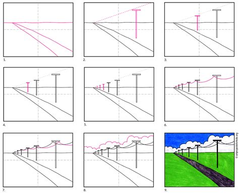 One Point Perspective Drawing Landscape