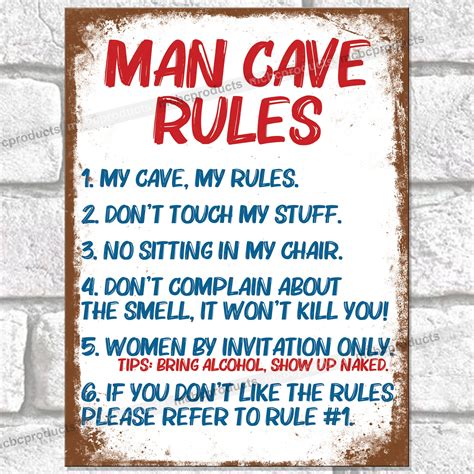 MAN CAVE RULES Funny Metal Signs. Retro Plaque Vintage Mancave | Etsy