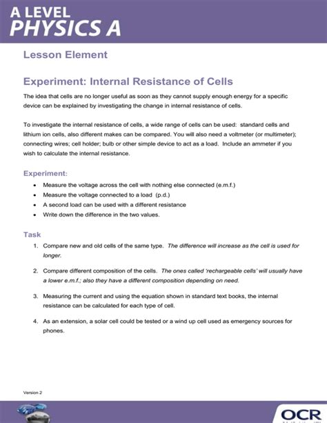 Internal resistance of cells - Experiment - Activity - Lesson element ...