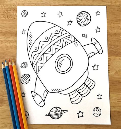 Cute Space Coloring Page Set Downloadable PDF Files - Etsy