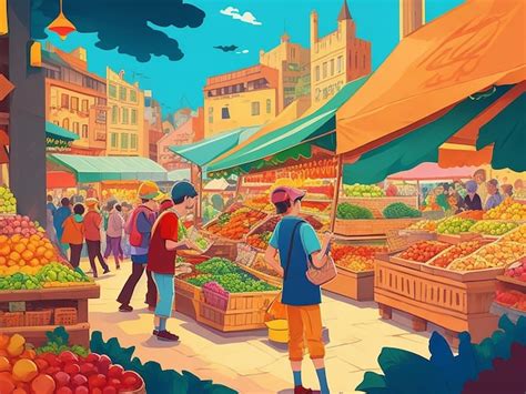 Premium AI Image | Traditional Market cartoon illustration