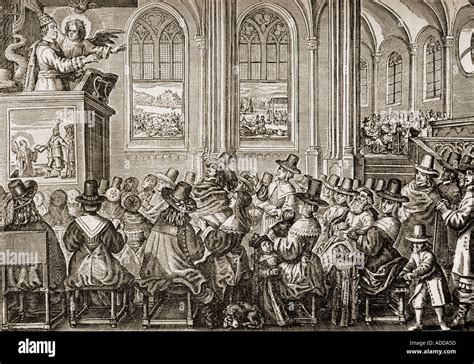 Oliver Cromwell, 1599 - 1658, preaching to a Puritan congregation Stock ...