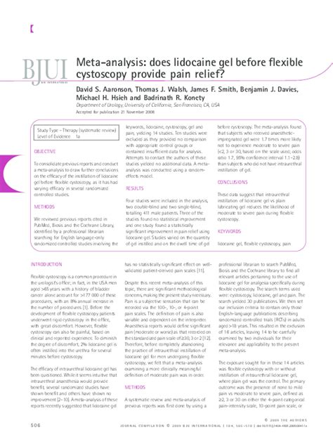 (PDF) Meta-analysis: does lidocaine gel before flexible cystoscopy ...