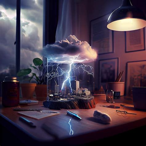 Premium Photo | Miniature thunderstorm and cloud digital art