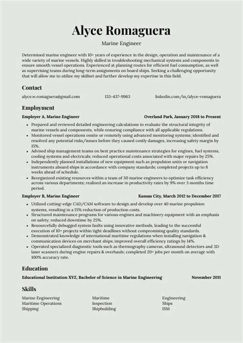 Marine Engineer Resume (CV) Example and Writing Guide