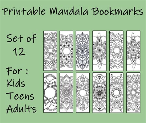 Printable Mandala Coloring Bookmarks set of 12, Mandala Coloring Pages ...