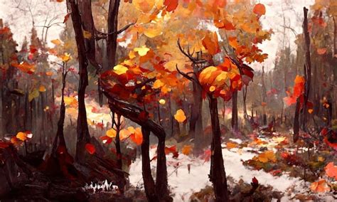 Premium Photo | A beautiful painting of the autumn forest