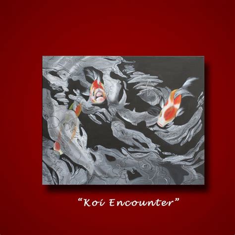 Items similar to Acrylic Painting koi fish black white with silver ...