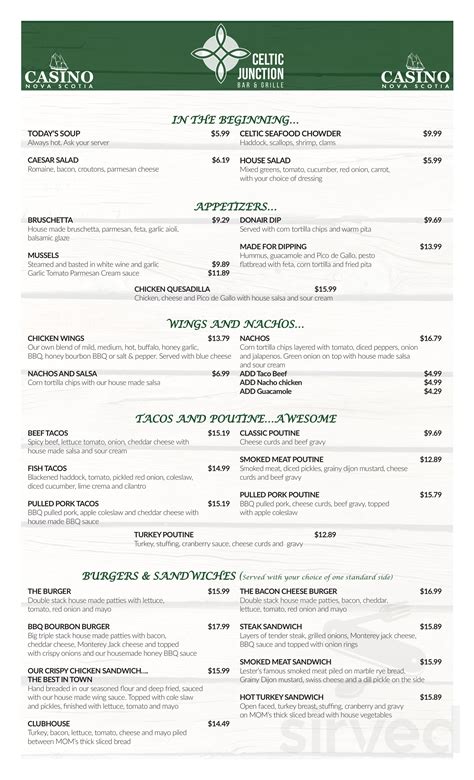 Menu for Casino Nova Scotia Sydney in Sydney, NS | Sirved