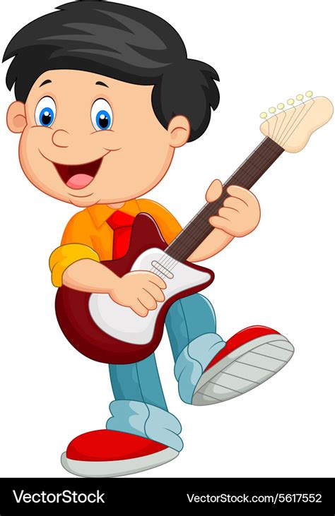 Cartoon child play guitar Royalty Free Vector Image