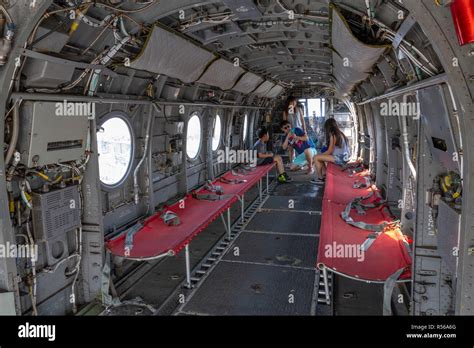 Inside view of seating of a CH-46 Sea Knight helicopter, USS Midway ...