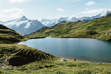 Stunning camping spot on Bachalpsee, close to the First above ...