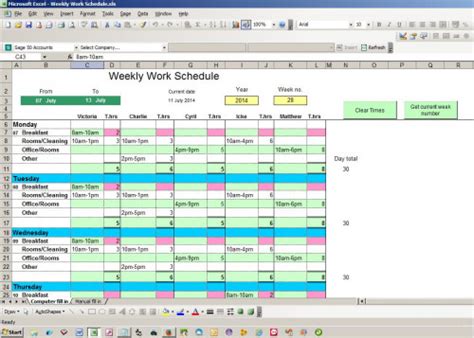 Weekly Work Schedule Excel spreadsheet | Free source code, tutorials ...