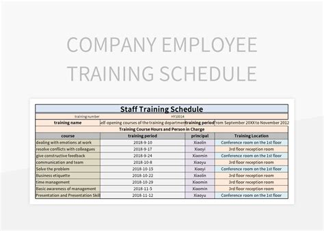 Training Schedule Template Excel Free - Tutor Suhu