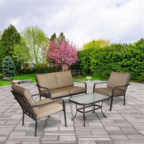 Mainstays Stanton 4-Piece Patio Furniture Conversation Set, Beige ...