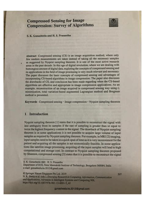 (PDF) Compressed Sensing for Image Compression: Survey of Algorithms