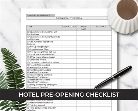 Hotel Pre-opening Checklist Printable Hotel Opening | Etsy