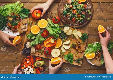 Dinner Table Women Eat Healthy Food At Home Kitchen Stock Image