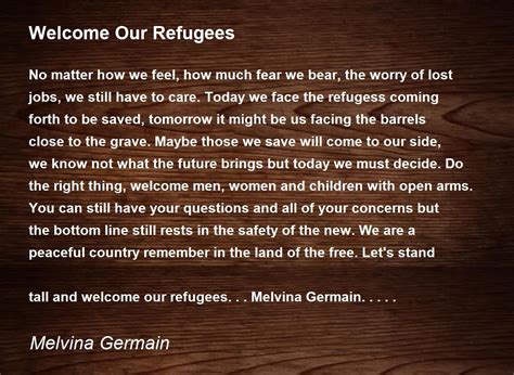 Welcome Our Refugees - Welcome Our Refugees Poem by Melvina Germain