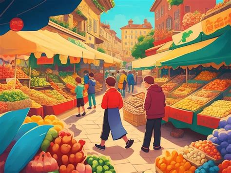 Premium AI Image | Traditional Market cartoon illustration